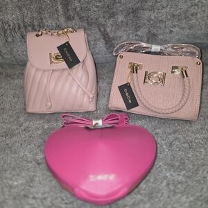 NWT Bebe Pink Handbag Bundle - 3 PC Set: Backpack, Satchel, & Heart Crossbody